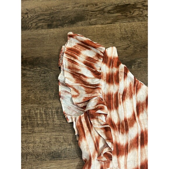 Banana Republic One Shoulder Dress Womens Size 4 Multi Linen‎ Ruffle Tie Waist - Picture 10 of 14